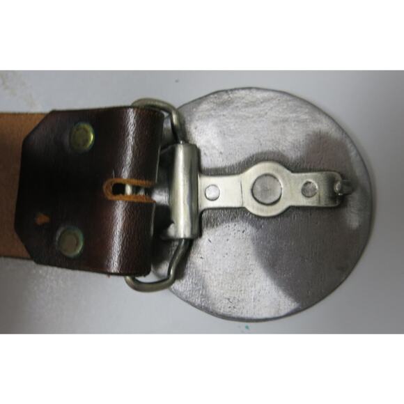 Men's Leather Belt L/XL* Personalized HAL Religious Marriage Silver Buckle Brown - Picture 9 of 11